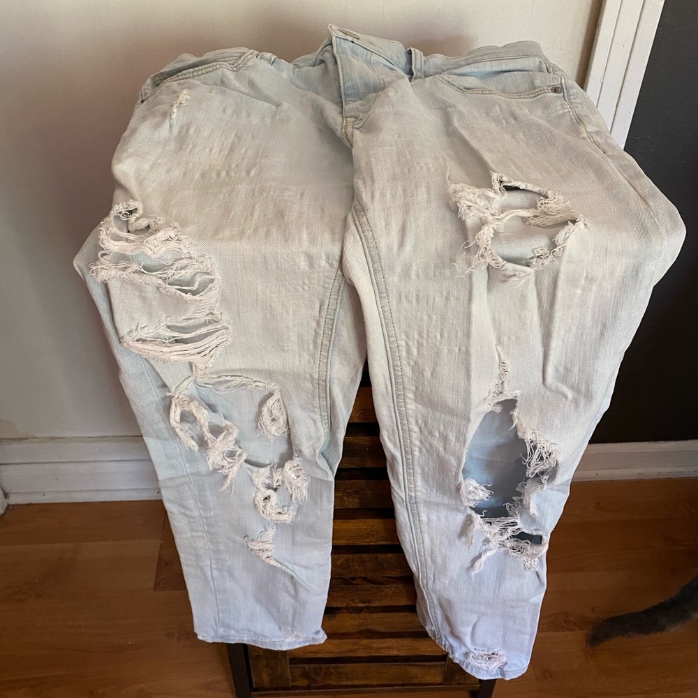 Express girlfriend fit destroyed denim well loved